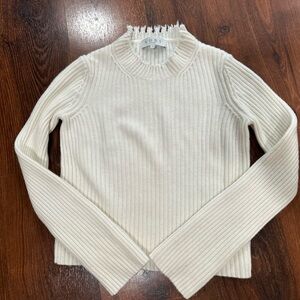 NHBT Cashmere Wool blend distressed knitted Cream Ribbed Sweater size S